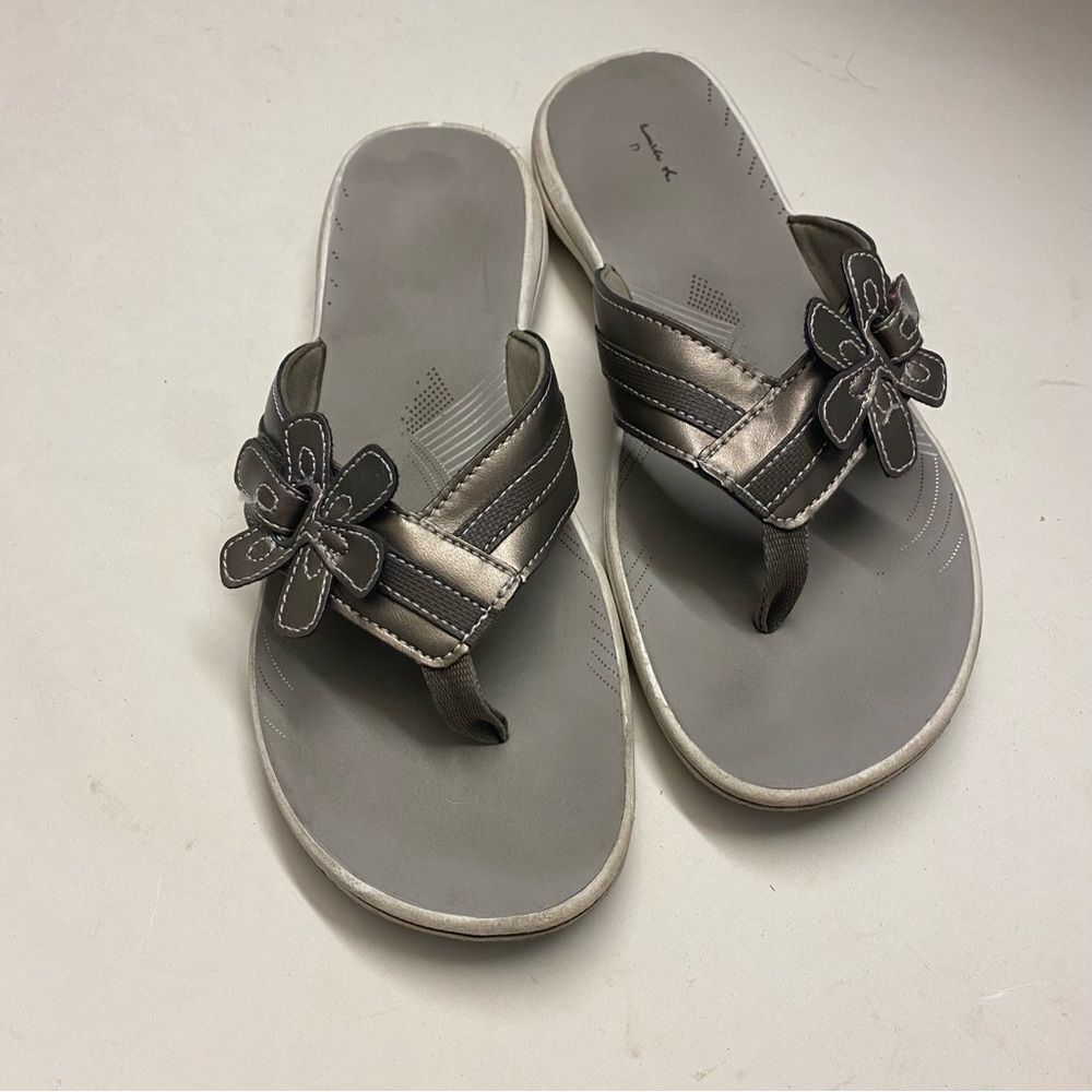 Clarks cloudsteppers comfort slip on sandal Breeze Brinkley Flora pewter 9